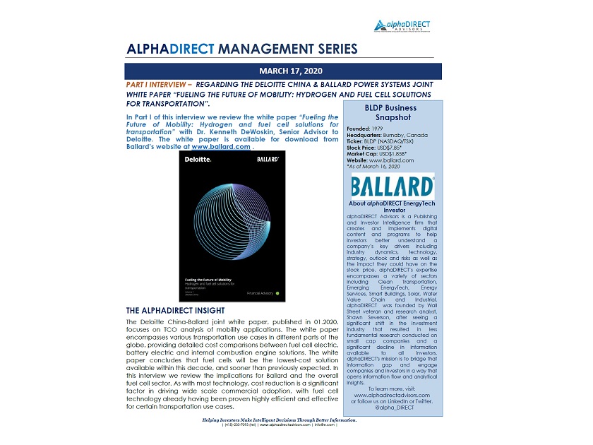 alpha_DIRECT's tweet image. alphaDIRECT Discusses @BallardPwr $BLDP, Hydrogen and Fuel Cell Solutions for Transportation with Dr. DeWoskin, Senior Advisor to Deloitte #cleanenergy #renewables #fuelcells #hydrogen alphadirectadvisors.com/managementseri…