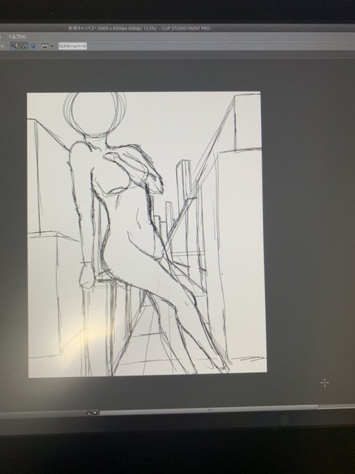 ちょっとした街並み的なものを一点透視図法で 