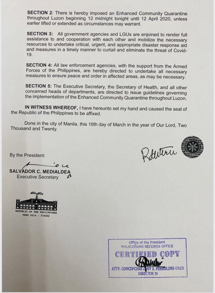 inquirerdotnet's tweet photo. JUST IN: President Duterete issues proclamation declaring a state of calamity in the entire Philippines due to coronavirus. | @DJEsguerraINQ https://t.co/tYCWECtTwL