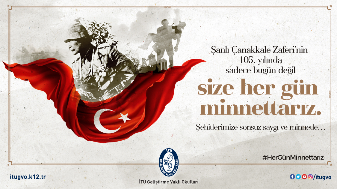 Azim, umut ve kararlılık ile kazanılan zaferin adıdır Çanakkale! Çanakkale vatan kalbinin attığı yerdir🇹🇷

Gazi Mustafa Kemal Atatürk'ü ve kurtuluş mücadelemizin kahramanı şehitlerimizi sonsuz bir minnetle anıyoruz. 
Sadece bugün değil #HerGünMinnettarız

#18Mart #itugvo #ITU1773