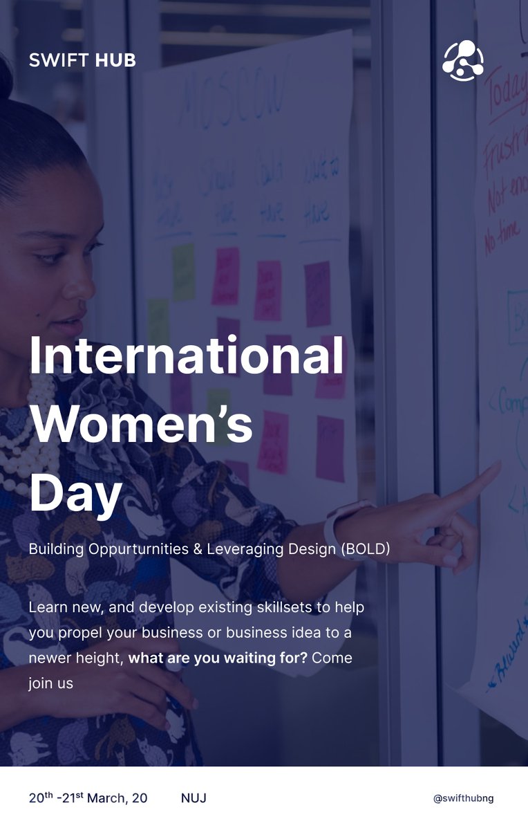 swifthubng's tweet photo. The power of a woman in the society cannot be overemphasized. Join us celebrate you, as we mark this year International Women's Day in styles 
#IWD2020 #EachforEqual #borno @Bornowomendevt  @BornoWomendev
 
Register: https://t.co/zo9tqk5SEF (Free) https://t.co/8kiPzg5pza