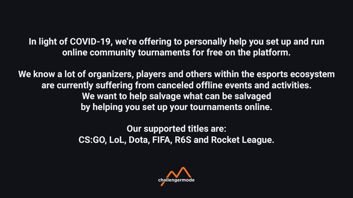 Regarding COVID-19 #CSGO #LeagueOfLegends #dota2 #FIFA20 #RainbowSixSiege #RocketLeague