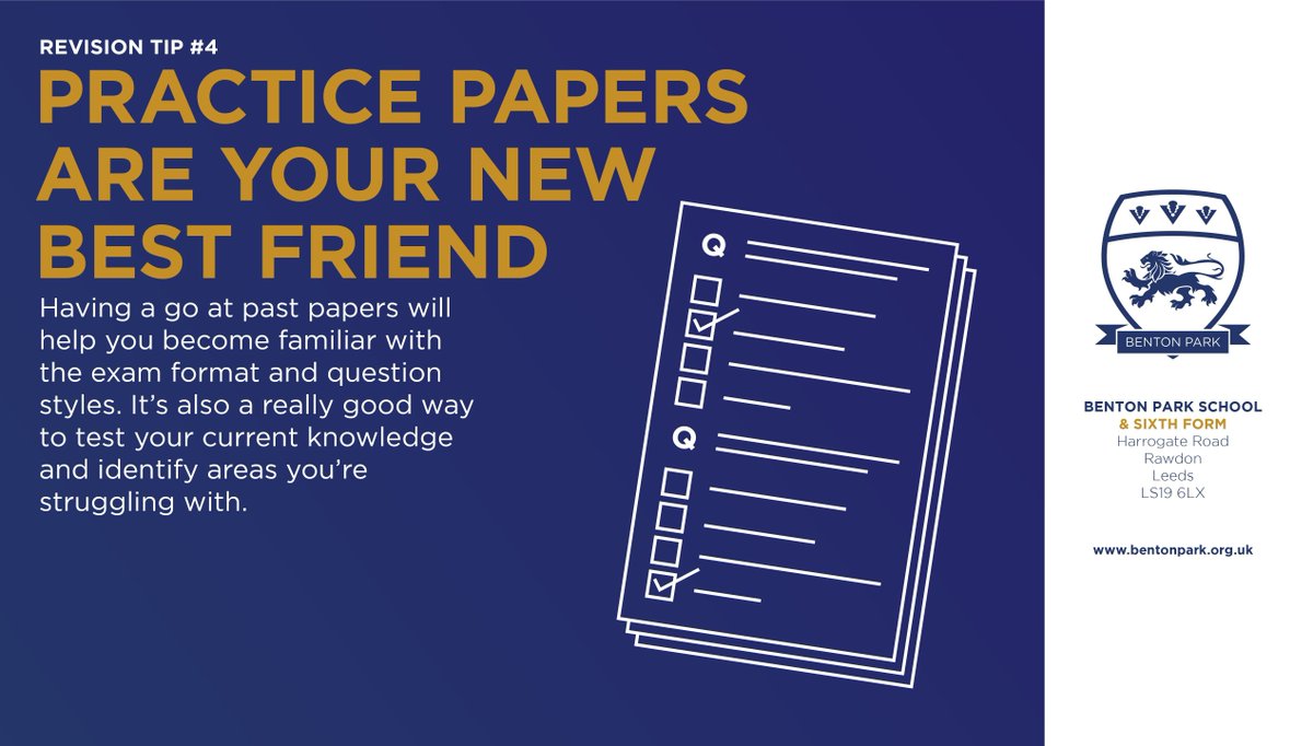BentonParkSch's tweet image. #RevisionTip 4: Practice and past papers are the closest you can get to the real thing! Ask your teachers or download them from the exam boards&apos; websites