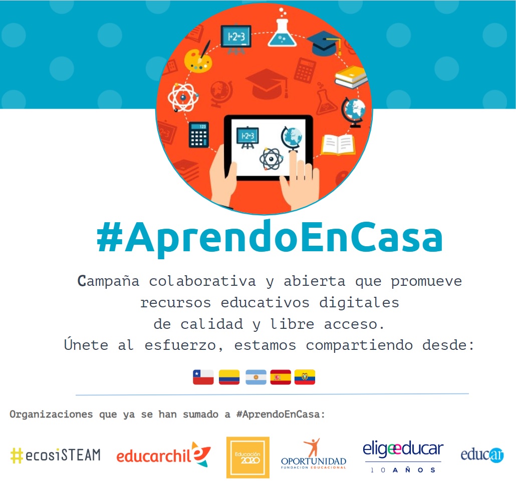 Debido a la pandemia del coronavirus, en muchos países estamos trabajando y estudiando en casa. Organizaciones de Latinoamérica se están uniendo para compartir las mejores recomendaciones de contenidos educativos on-line en Español. Siga: #AprendoEnCasa