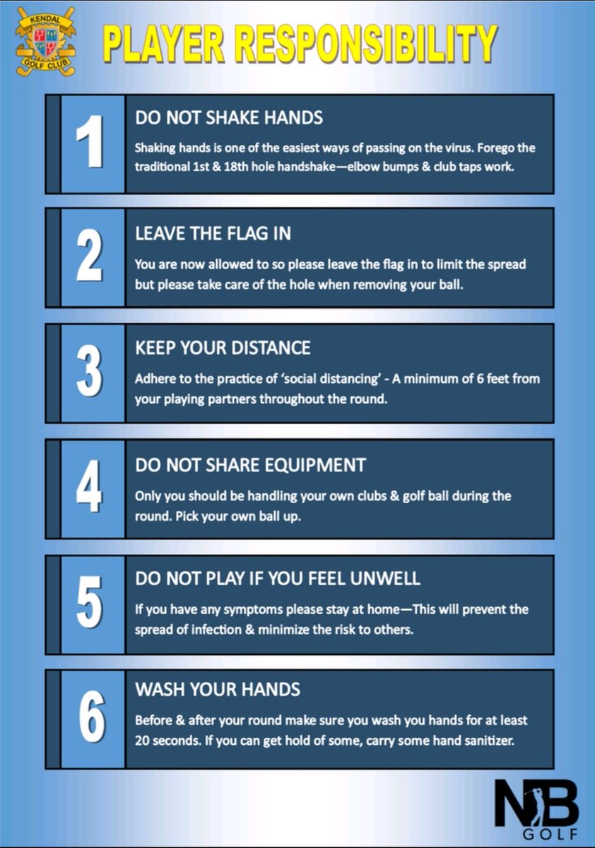 ClubKendal's tweet photo. Whilst no golf courses have been told to shut, here are a few hints and tips so we can still go out to play.
#SocialDistancing https://t.co/pdRuPoTUQ0