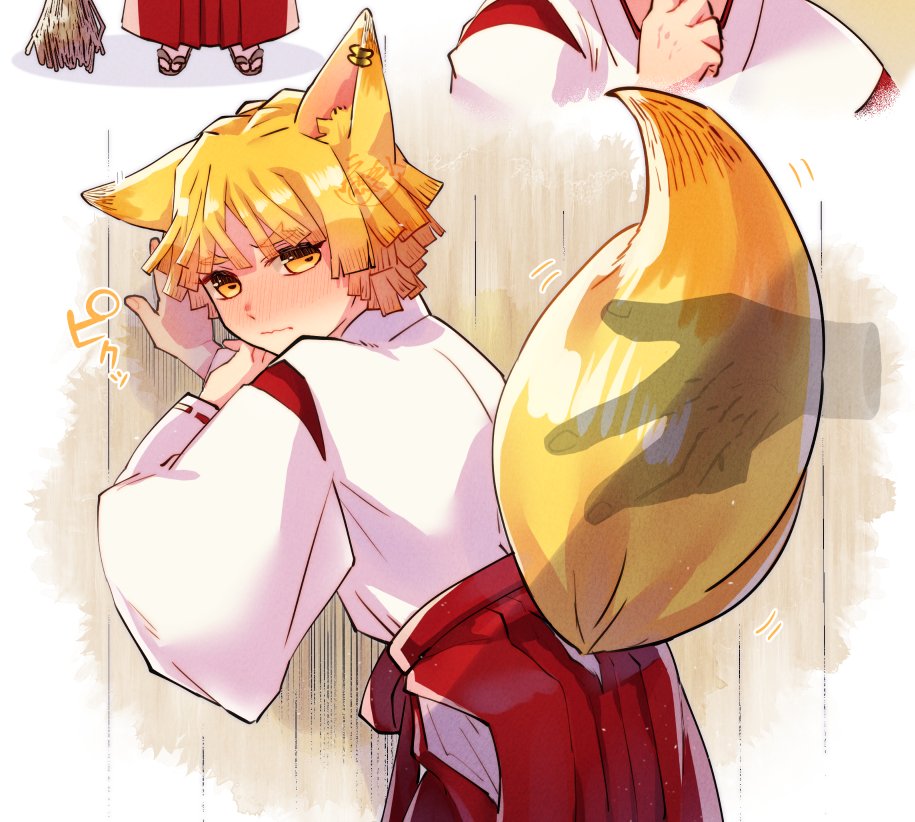 fox ears fox tail tail animal ears blonde hair male focus japanese clothes  illustration images