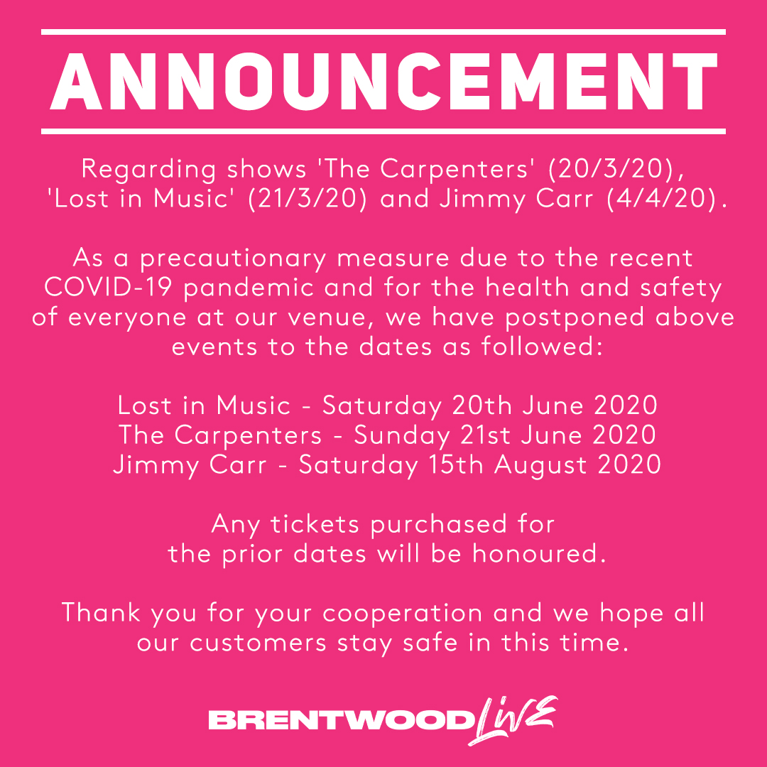 Important announcement regarding upcoming shows.