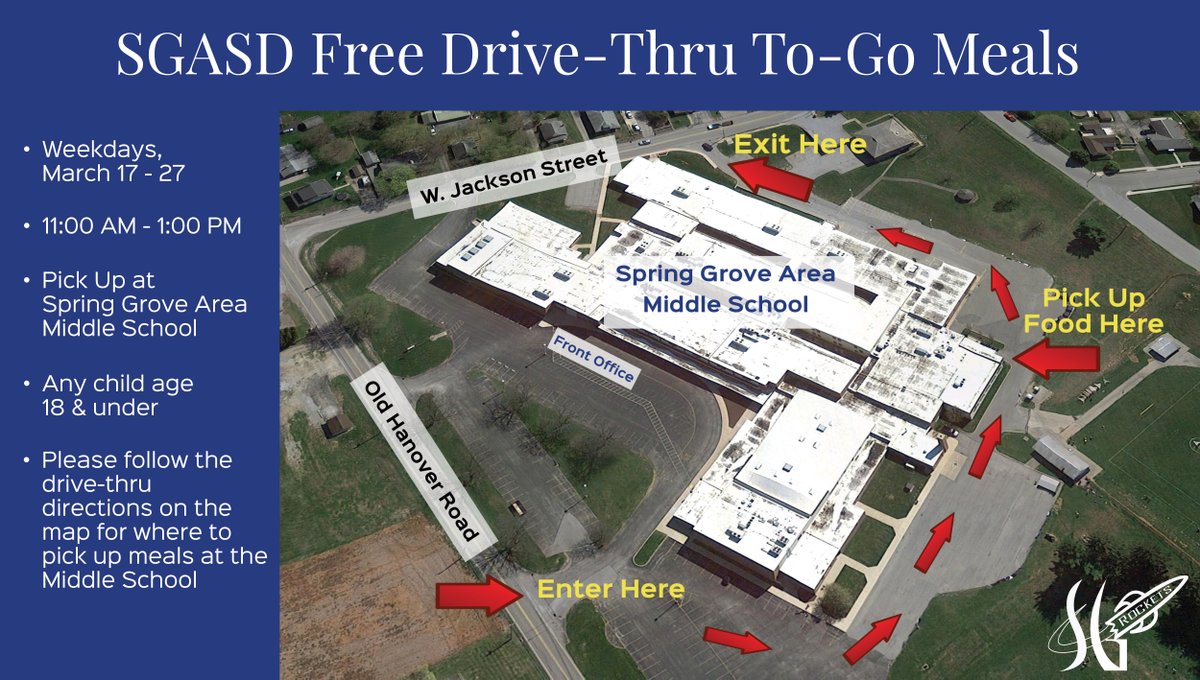 🍴Please join us today for the drive-thru to-go meal at the Middle School from 11 am - 1 pm! We would love to see your smiling faces, we miss them already! 😁😁#RocketPride #SGASD