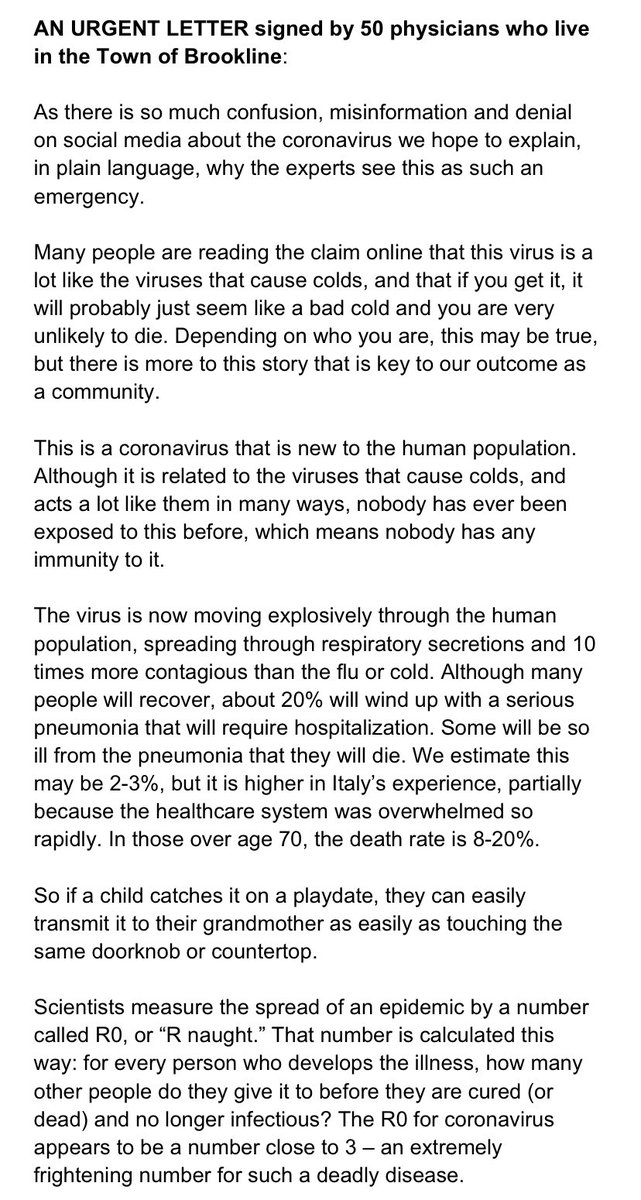 MikeConnollyMA's tweet image. ATTENTION BOSTON MEDIA: Cancel all your regular programming and focus entirely on instructing the public on how to limit transmission of #COVID19. Having someone sit at a desk and read this letter from local physicians would be a good start. #ShelterInPlace