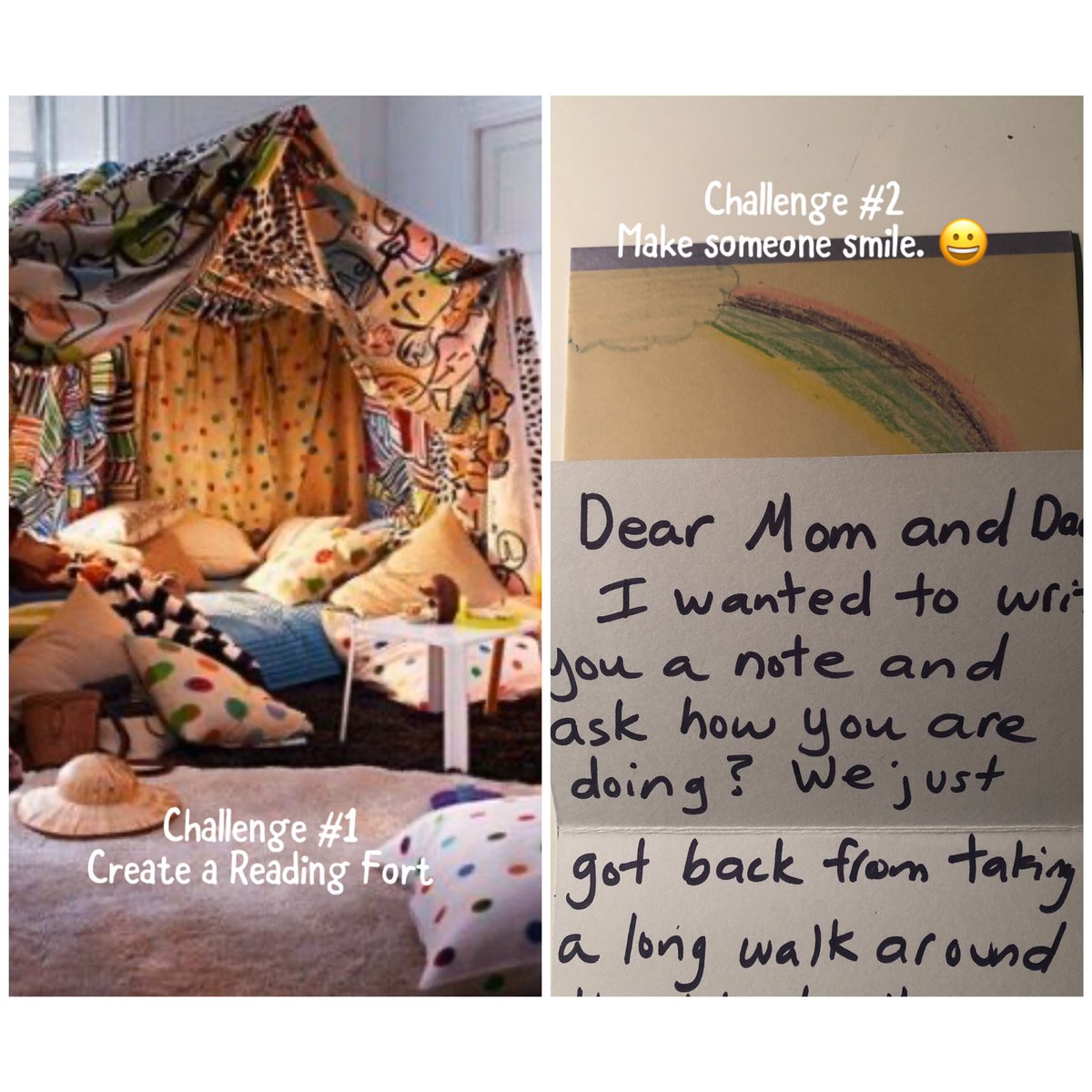 Tiffany_A22's tweet image. My students have two challenges for the week. Build the best reading fort (send me a picture) and communicate (call, write, draw) with someone they love. Something fun and creative and an act of kindness that will make someone 😀. We need to less their anxiety, not add to it.