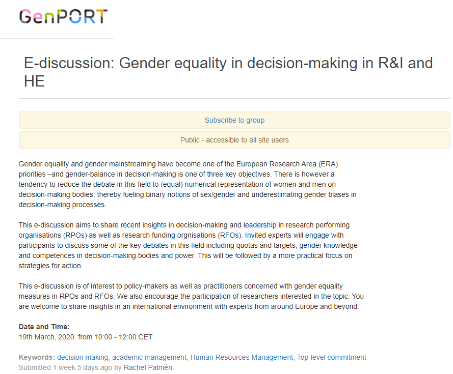 ACTonGender's tweet photo. Do not miss this 1st #ACTonERA e-discussion on #DecisionMaking &amp;  #GenderEquality measures in #universities &amp; #RPO 19 March 10:00 - 12:00 CET on #GenPORT with @Rachelpalmen @alhumbert @ProfPatOConnor  https://t.co/d4LcLKPgxE #COMMIT2GENDERRING https://t.co/n8mwzUp7wQ