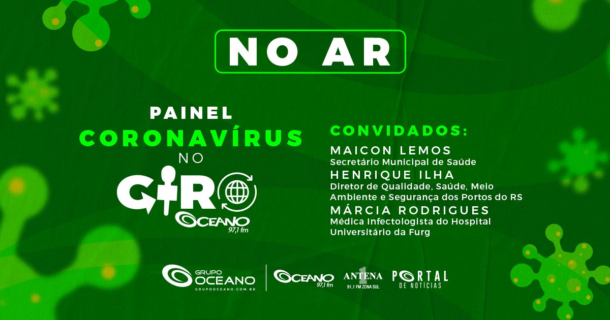 OceanoFMOficial's tweet photo. Esta no ar o PAINEL CORONAVÍRUS no Giro Oceano desde as 8h! Os convidados irão responder perguntas feitas pelos ouvintes e tirar dúvidas sobre essa pandemia! #AMaisOuvida #OceanoFM #coronavirusbrasil https://t.co/vyhb7NAZJd