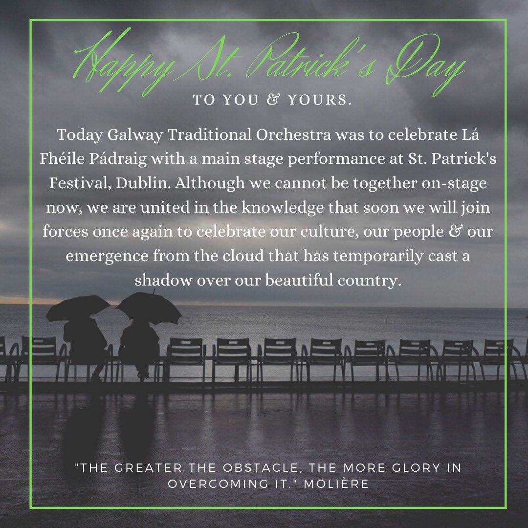 galwaytradorch's tweet photo. Lá Fhéile Pádraig sona dhaoibh! Tá siúl againn go bhfuil sibh go léir slán sábhailte ag an am sin! ☘️🌈

Wishing our members, their families &amp; all those who are touched in any way by Ireland’s cultural traditions a very Happy St. Patrick’s Day! ☘️🎶 https://t.co/3VO0Vltcan