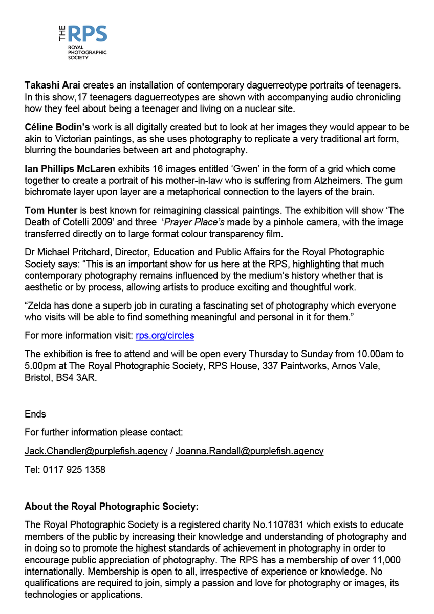 Press release for our exhibition at the Royal Photographic Society.