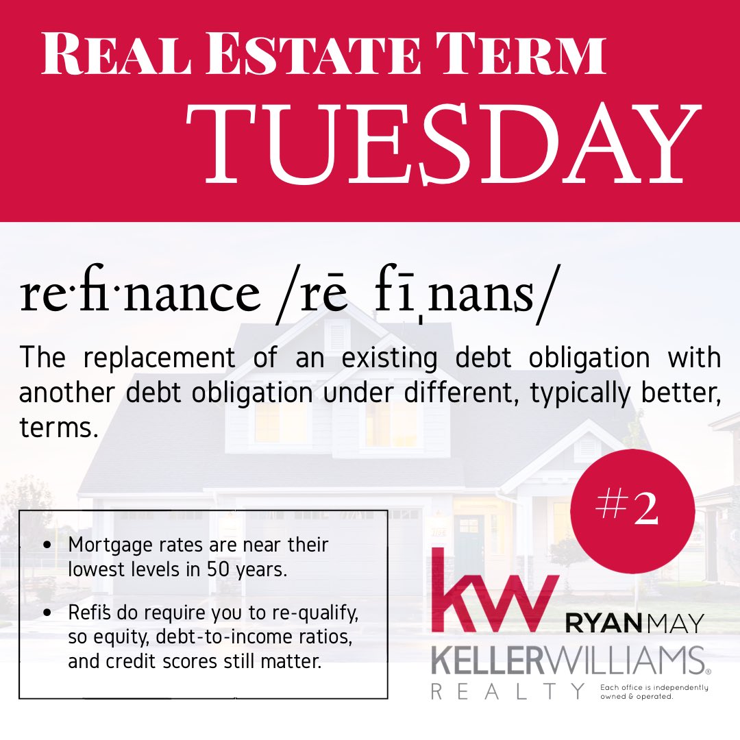ryanrealtytv's tweet photo. Real Estate Term Tuesday with @kwryanmay. Today’s term: refinance. https://t.co/ya0eCr6fmn https://t.co/RkZTHw2X4V