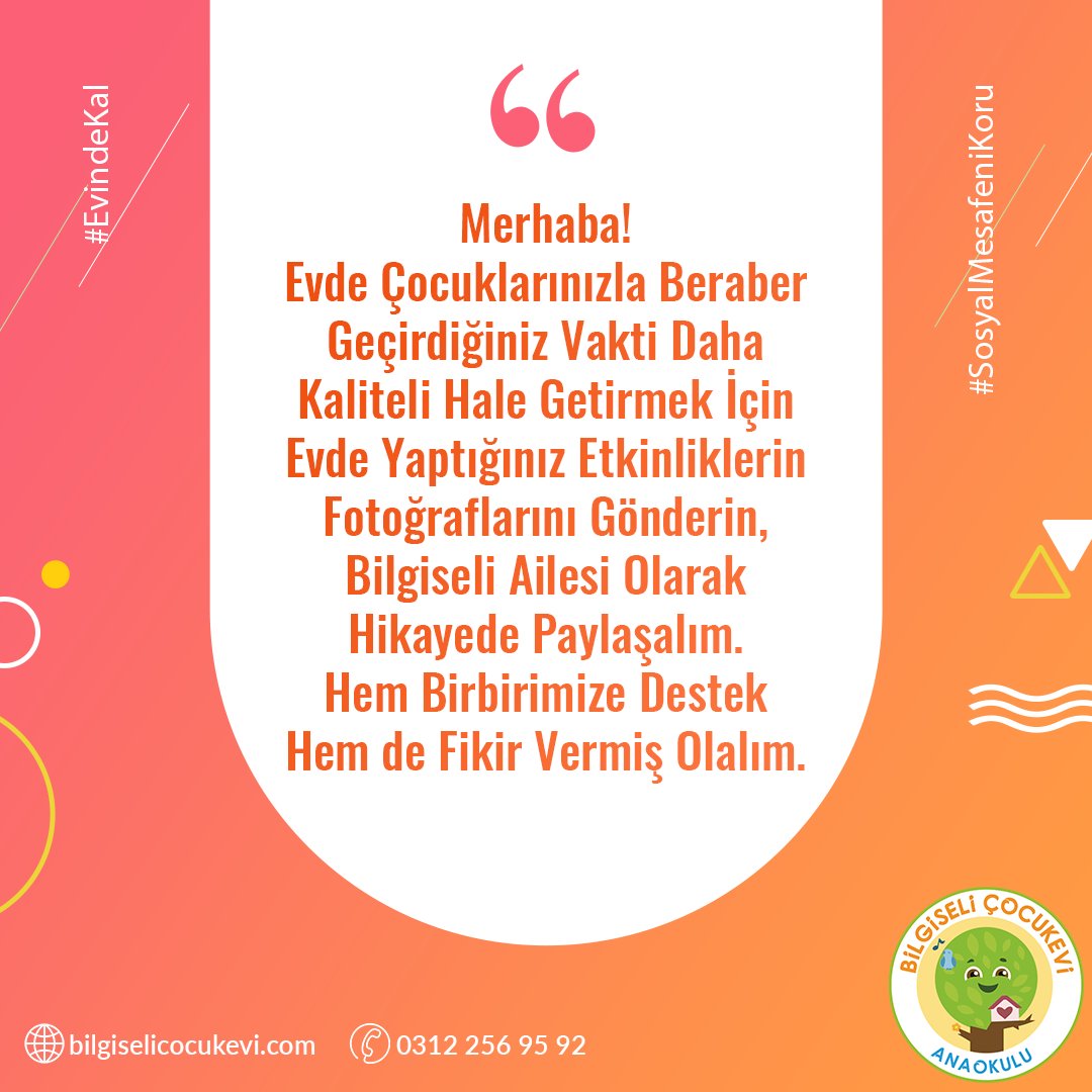 Dünya'da yayılan koronavirüsün ülkemizde salgına dönüşmemesi için şu an kalabalık ortamlara girmeyerek evlerimizde vakit geçiriyoruz. Bu dönemde çocuğunuzla yaptığınız etkinliklerin fotoğraflarını bize mesaj yolu ile gönderin, tüm ailelere fikir olsun diye paylaşalım. 🏡🖍📚