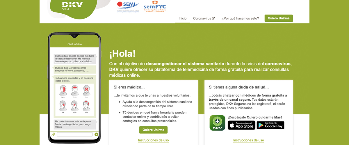 Sociedad_SEMI's tweet photo. Especialistas en #MedicinaInterna y de Familia se unen a la iniciativa solidaria #MédicosfrentealCOVID, impulsada por 
@DKVSeguros @Sociedad_SEMI y @semfyc, para ofrecer online consejo clínico gratuito⤵️
https://t.co/YWL5YD3H3S ¡Haz RT y difunde, es importante!
#SEMItuit #COVID19 https://t.co/VnLHZPu6j4