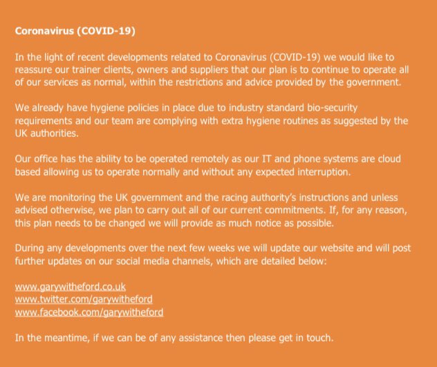 Gary_Witheford_'s tweet photo. We hope this reassures everyone that weโre following procedure during these worrying times #coronavirusuk #StaySafe #COVID19 #teamwitheford https://t.co/qeW4Jfg9md