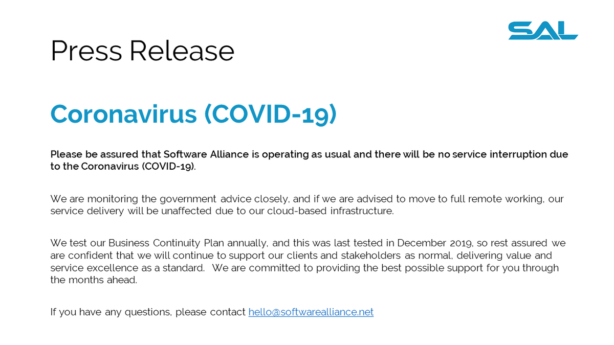 #coronavirus (COVID-19) Impact - Service Update