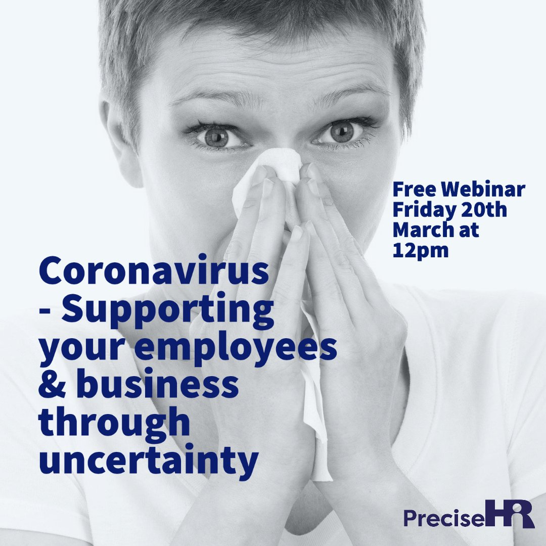 Coronavirus - Supporting your employees and business through uncertainty. Join our free webinar this Friday 20th at 12pm, the 2nd of a series of support and advice for businesses.
Please register here: lnkd.in/dRrXMMs 
#coronavirus #covid19 #businesssupport