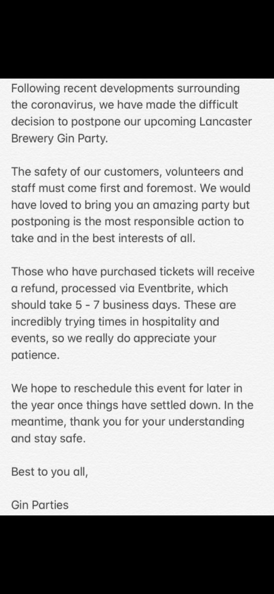 Important announcement re <a href="/lancasterale/">Lancaster Brewery</a> Gin Party 😓