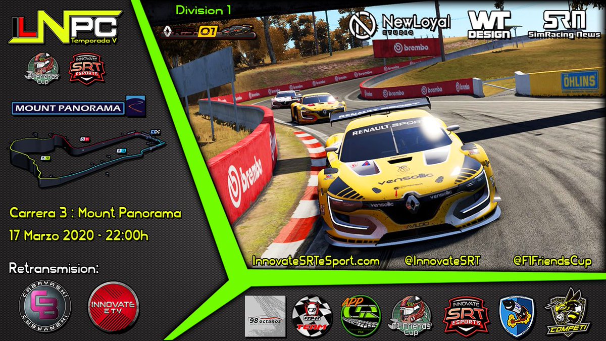 Esta noche vuelve la competicion de la #ILNPC y lo hace con la 3a prueba del calendario. Hoy tendremos una carrera larga en el magnífico #MountPanorama en el cual rodará la #DivisionMeganeRS01 .Te lo cuenta @ISRT_Cabayashi a partir d las 22:30 aprox
<a href="/wearteamdesign/">wear_team_design</a> 
<a href="/SimRNews_Es/">Simracing News</a>