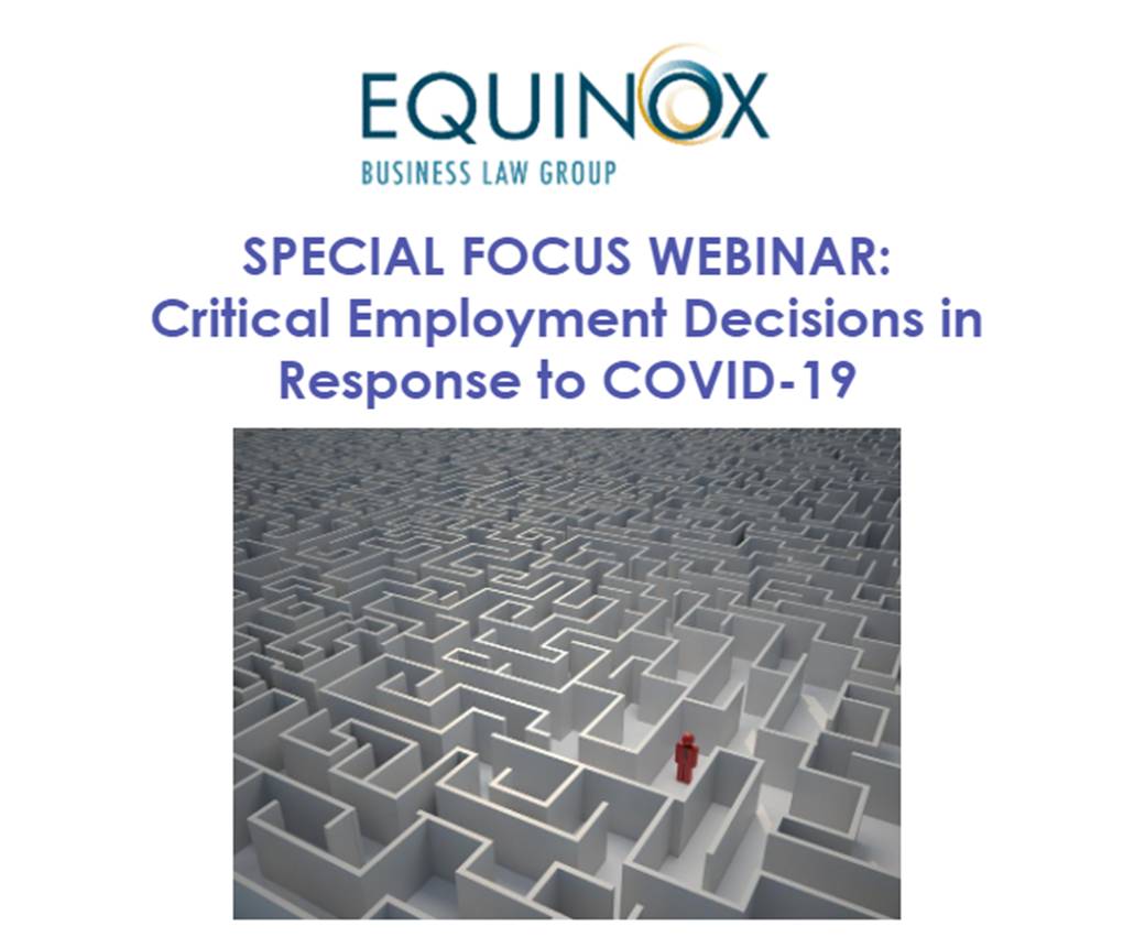 CAMPS_US's tweet image. On Friday, March 20th, at 11 a.m., we will be hosting a special webinar - Critical Employment Decisions in Response to COVID-19
You can register for this important event here: zoom.us/webinar/regist…
@equinoxlaw