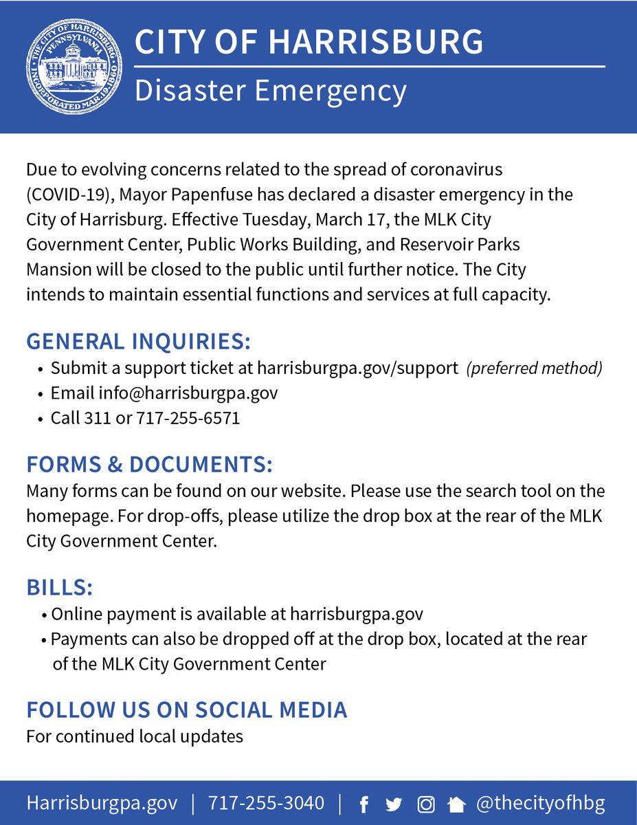 thecityofhbg's tweet image. The City intends to maintain essential functions and services at full capacity during this disaster emergency. #thecityofhbg