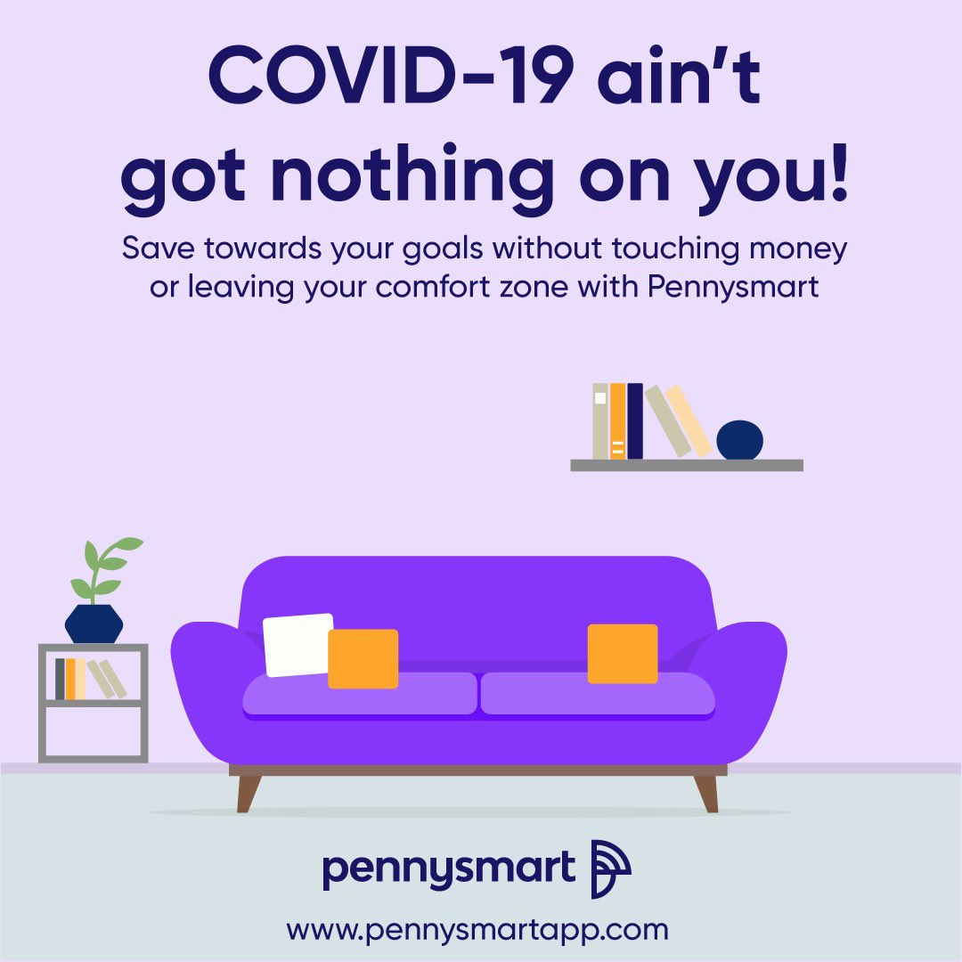 Pennysmartapp's tweet photo. COVID-19 should not stop you from achieving your financial goals ✋🏿. 

Save towards the things that matter to you in your comfort zone 🛋 per your preferred schedule 🕰 with MTN MoMo or MasterCard on Pennysmart. Visit https://t.co/qrzLv3uMic to start saving. https://t.co/ARuJcWcVmu