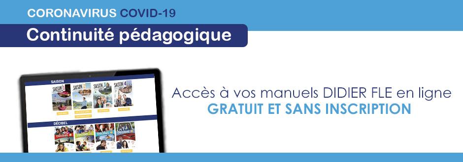 editions_didier's tweet photo. #COVID19 #ContinuitePedagogique #fle
Afin que vos élèves puissent travailler facilement de chez eux pendant cette période, nous leur proposons la mise à disposition de nos manuels de FLE en ligne GRATUITEMENT et SANS INSCRIPTION. Je consulte mes manuels : https://t.co/ijLLNniATV https://t.co/fmpkdl0dzS