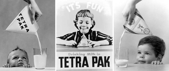 El tetra brik se llama así porque en sus inicios (1952) tenía forma de tetraedro. Era muy poco práctico (para usar, almacenar y transportar) así que la empresa que lo inventó (la sueca Tetra Pack), desarrolló la forma que hoy conocemos (1963)-> exitazo  #gominolasdepeseta