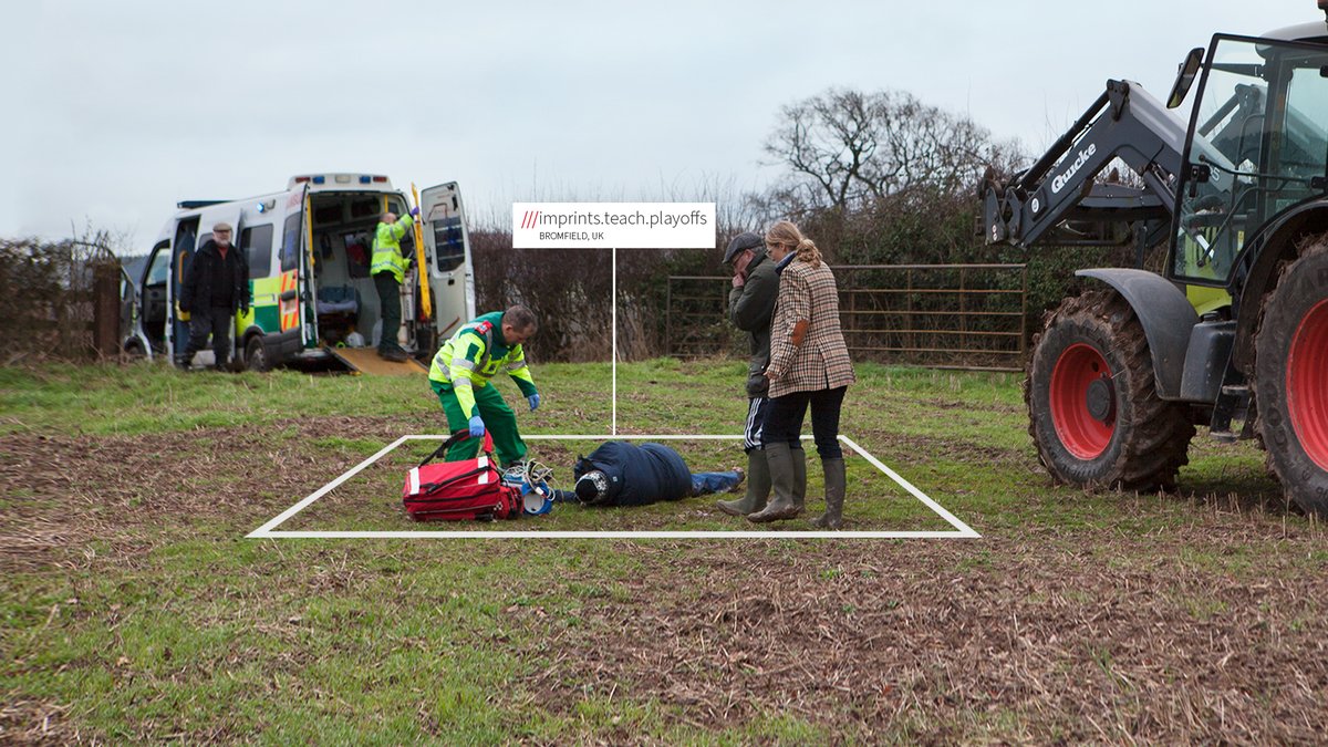 first aider responds to collapsed person. what 3 words address reads imprints teach playoffs. Bromfield, UK.