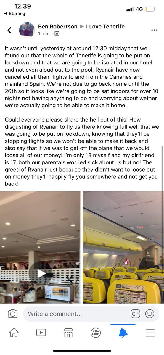 Meganro19022438's tweet photo. @BBCNews @Ryanair #ryanair robbingair more like!!! They are still sending people out to places which are on lockdown just so they dont have to refund them! 17+18 year old stuck in a foreign country on their own not knowing when they will return home! https://t.co/SkaVvxf7Tb