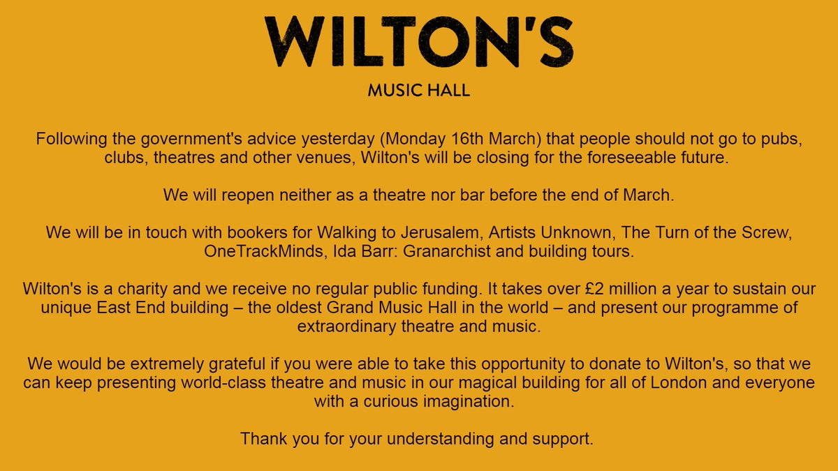 WiltonMusicHall's tweet image. A statement from the Wilton's team:

wiltons.org.uk/support/donati…