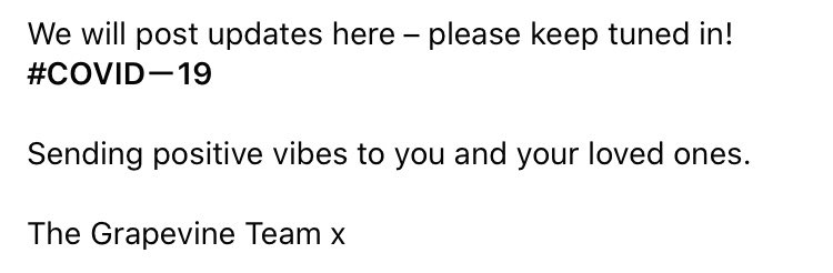 grapevinecandw's tweet photo. Hello everyone, here is our #WeAreGrapevine response regarding #coronavirus #covidー19uk both on Facebook and on our website: https://t.co/U4IPhErI3S 

Sending positive vibes, 
The Grapevine Team x https://t.co/LgjLG6Gw1k