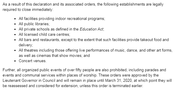 CBCAlerts's tweet photo. Excerpts from the Ontario government news release on the declaration of a provincial state of emergency over the novel coronavirus outbreak: https://t.co/kLWmb2DdPB