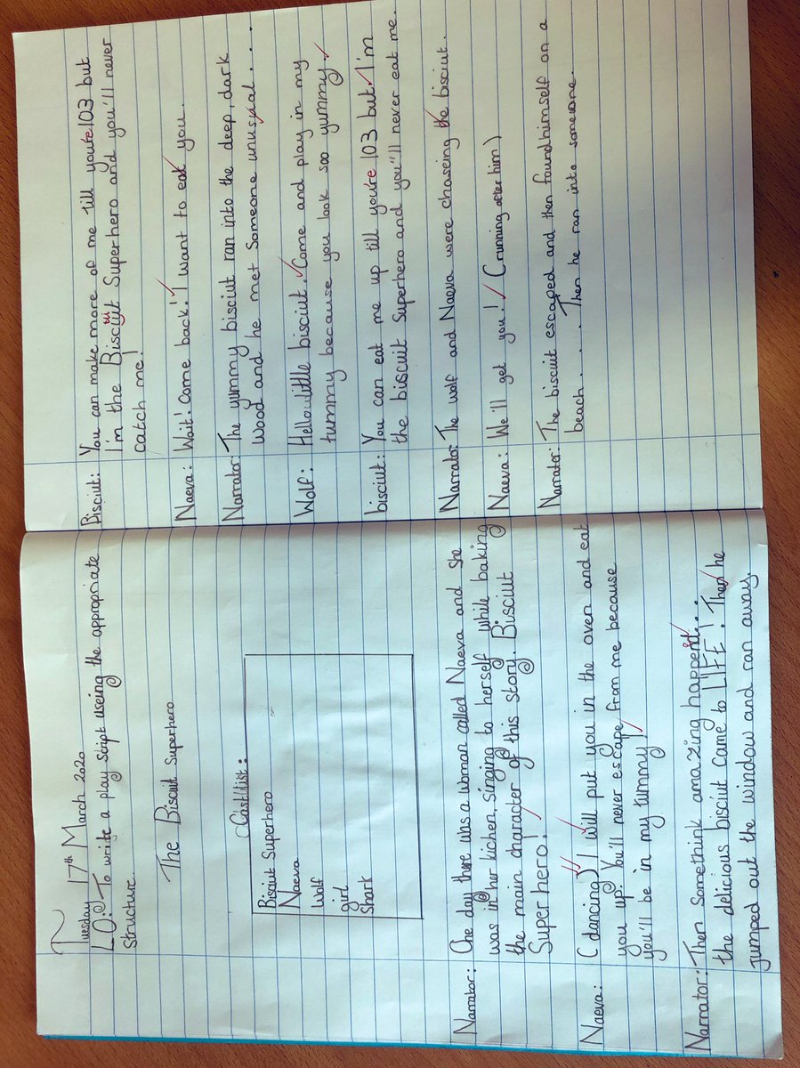 elstonhallsch's tweet image. Following on from reading our playscripts, Y3 have started planning and writing our own play based on “The Gingerbread Man” . Meet the Biscuit Superhero 🦸♀️ 🍪 #playscript #y3 look at this super one!