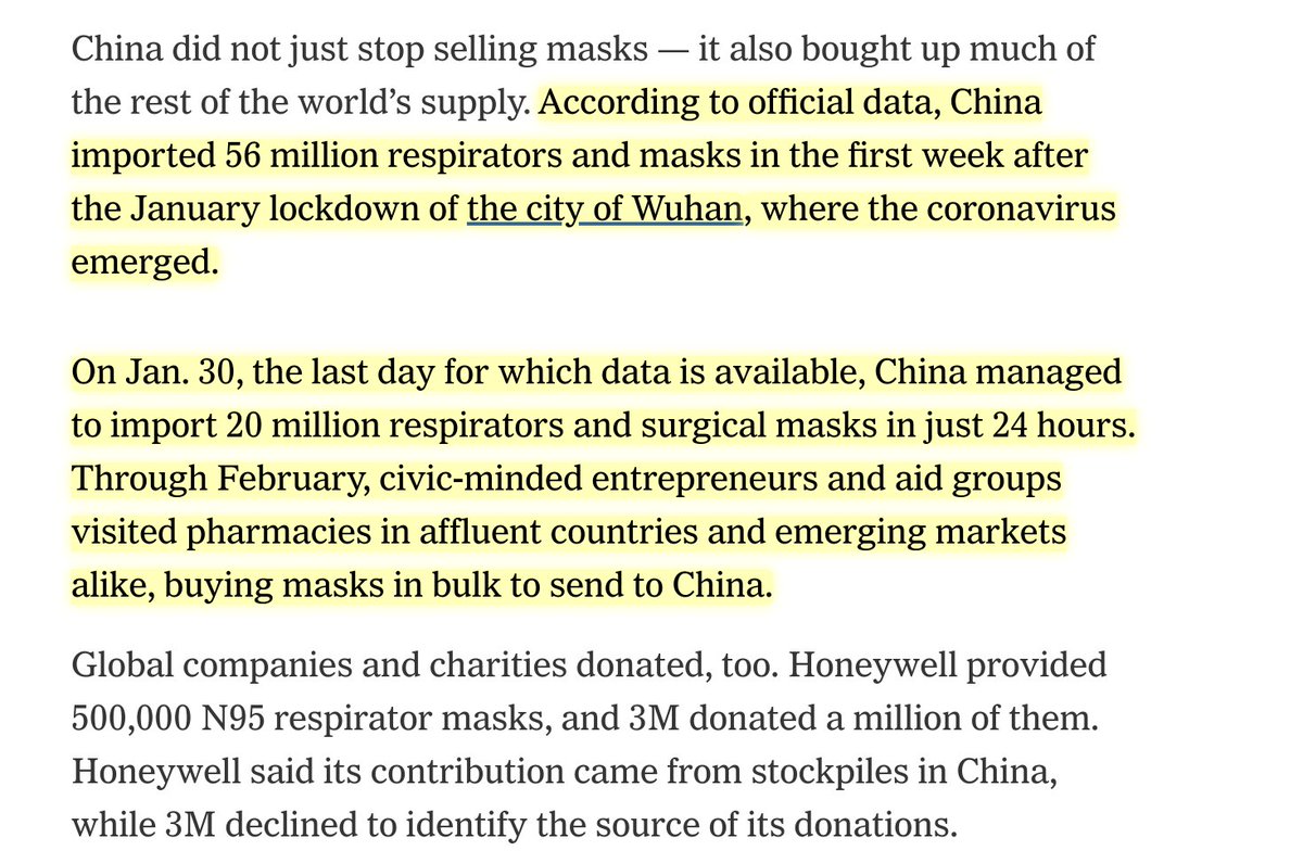 One big reason we don't have enough masks is that not only did China stop exporting them completely after COVID-19, China went and "bought up much of the rest of the world's supply." We should have ramped up domestic production in January but we didn't.  https://www.nytimes.com/2020/03/13/business/masks-china-coronavirus.html