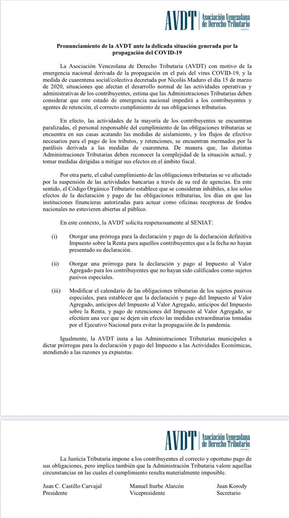 laavdt's tweet photo. Pronunciamiento de AVDT en relación con el COVID-19, las medidas adoptadas por el Ejecutivo, y sus implicaciones tributarias https://t.co/uSH6RBaSv5