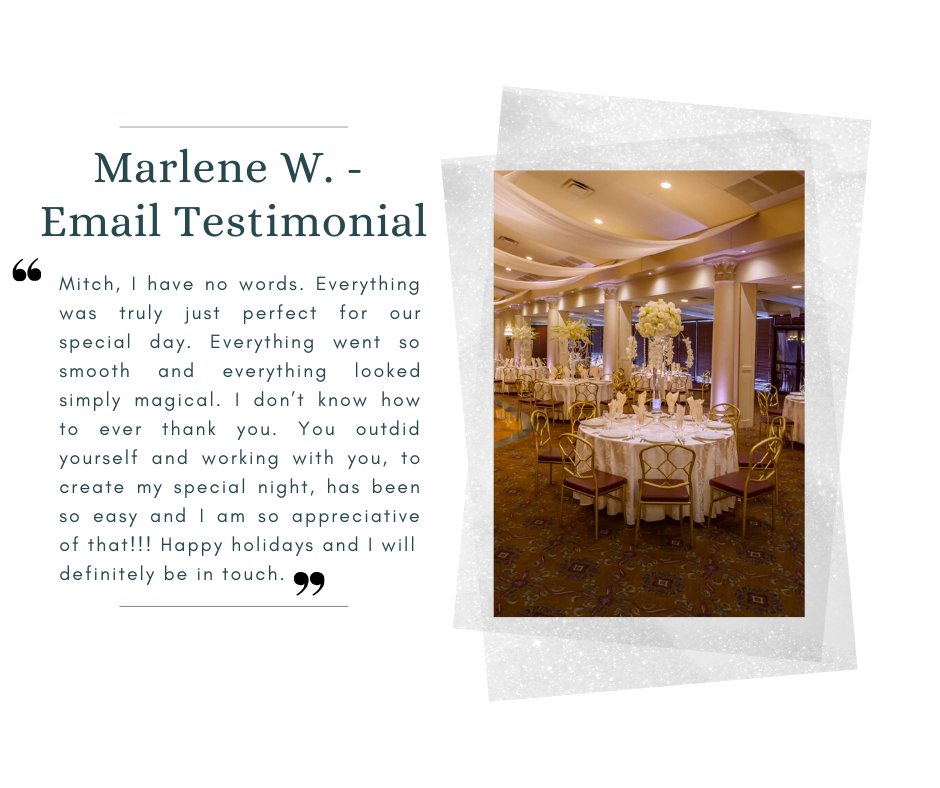 #TestimonialTuesday: Marlene, thank you for choosing Crest Hollow Country Club! Mitch and the rest of the Crest Hollow staff wish you a lifetime of love and happiness!

#cresthollow #cresthollowcountryclub #testimonial #review #reviews #testimonialtuesdays #grateful #thankyou