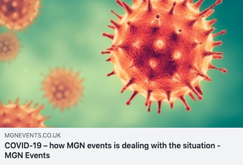 MGNevents's tweet photo. Coronavirus has been declared a pandemic and cases are becoming increasingly more prevalent in the UK, we feel it's important to let you know how we are approaching the situation when it comes to events. Stay safe, stay well &amp; see you on the other side of this horrible situation. https://t.co/KYOaLdB8ui