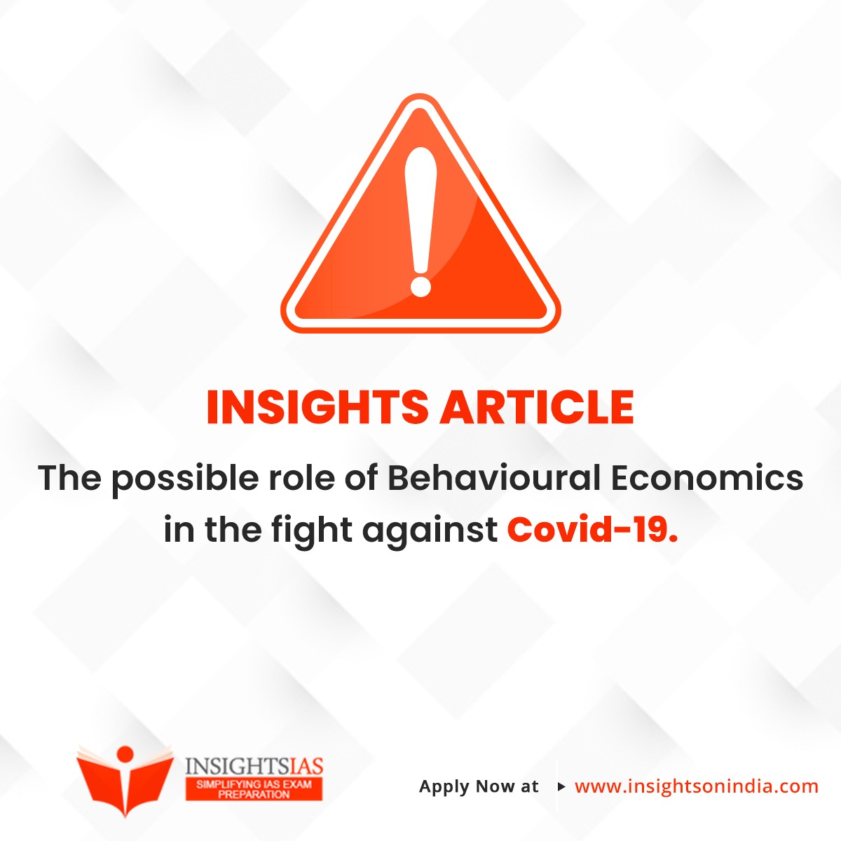 A brief discussion about the possible role that Behavioural Economics can play in the fight against #Covid19.
Read more: bit.ly/3b6ts0q

#Coronavirus #Covid #Corona #CivilServiceExamination #IASCoaching #UPSC #InsightsIAS #IAS #Bengaluru #Bangalore #Delhi #Hyderabad