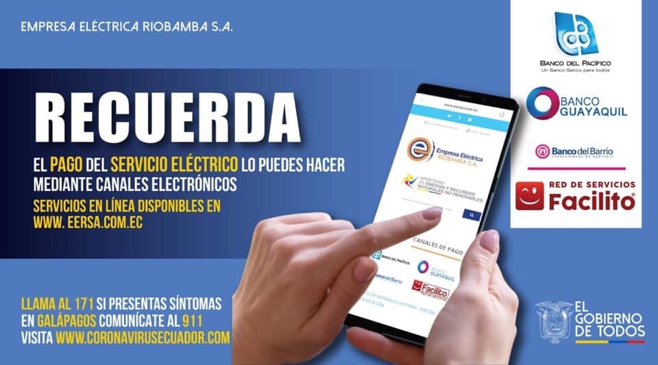 Informamos a nuestros clientes que pueden pagar su factura de consumo eléctrico en los servicios en línea disponibles en nuestra página web eersa.com.ec ¡Trabajamos para iluminar tu vida...! #QuédateEnCasa <a href="/RecNaturalesEC/">Ministerio de Energía y Minas Ecuador🇪🇨</a>