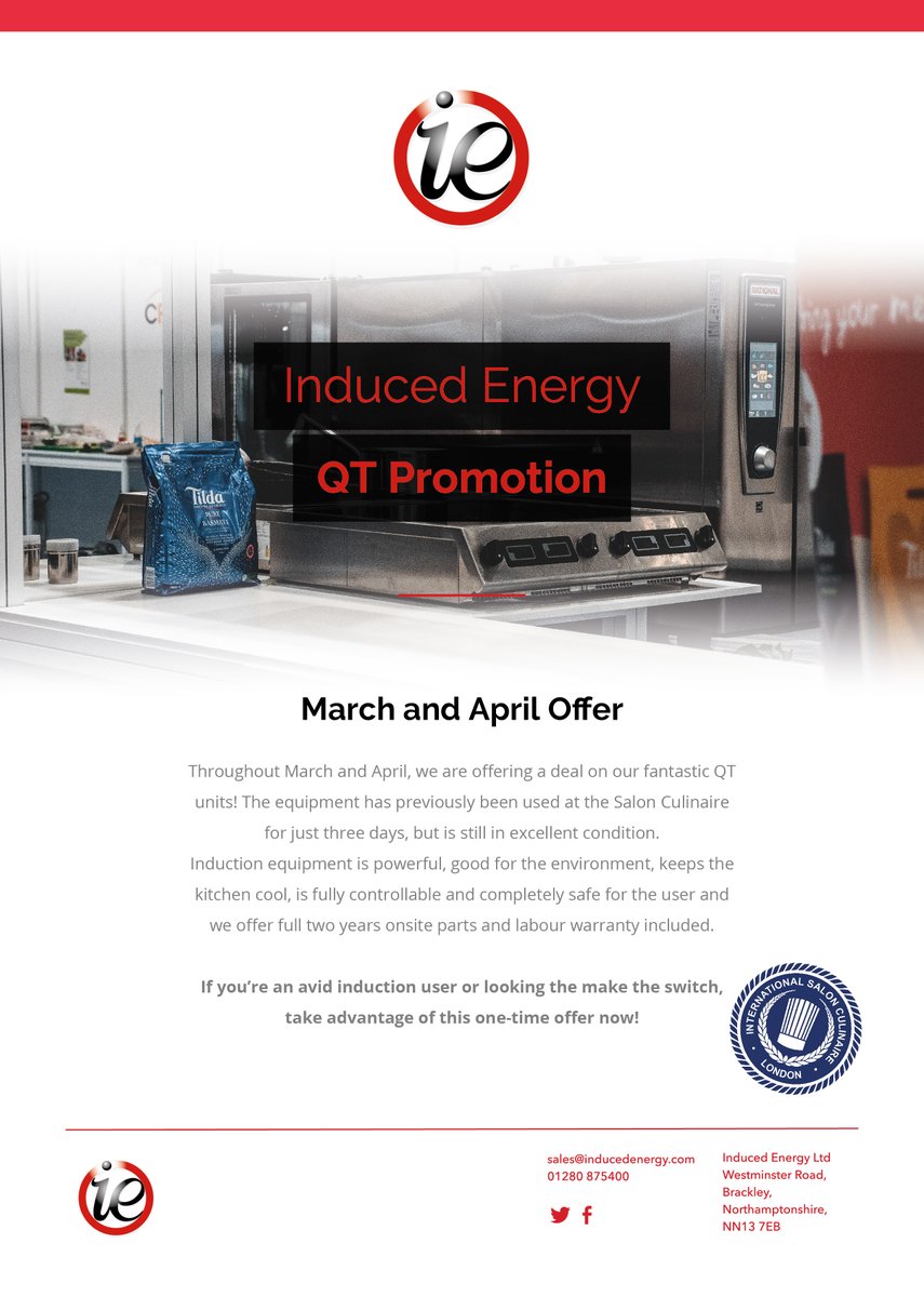 Deal alert!

Throughout March and April, we'll be offering a deal on our QT #induction units.

They have previously been used for three days at the <a href="/SalonCulinaire/">Salon Culinaire</a>, but are all in excellent condition. 

Contact us now for more information!

#InductionCooking #InductionHobs