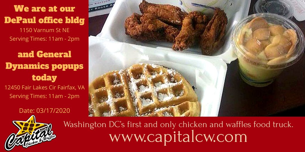 We are at our DePaul office bldg and General Dynamics popups today.
capitalcw.com
<a href="/CapCardiology/">Capital Cardiology</a> <a href="/MundoVerdePCS/">Mundo Verde PCS</a> @TheJosephitesSSJ <a href="/CCADW/">Catholic Charities DC</a> <a href="/FreseniusKC/">FreseniusKidneyCare</a> <a href="/GDMS/">General Dynamics Mission Systems</a> <a href="/the_nalp/">NALP</a> <a href="/FairLakesLeague/">Fair Lakes League</a> @ChristianKoskoMortgage @BCConsultantsInc
#dcfood #dclunch #dcfoodtruck #WashingtonDC