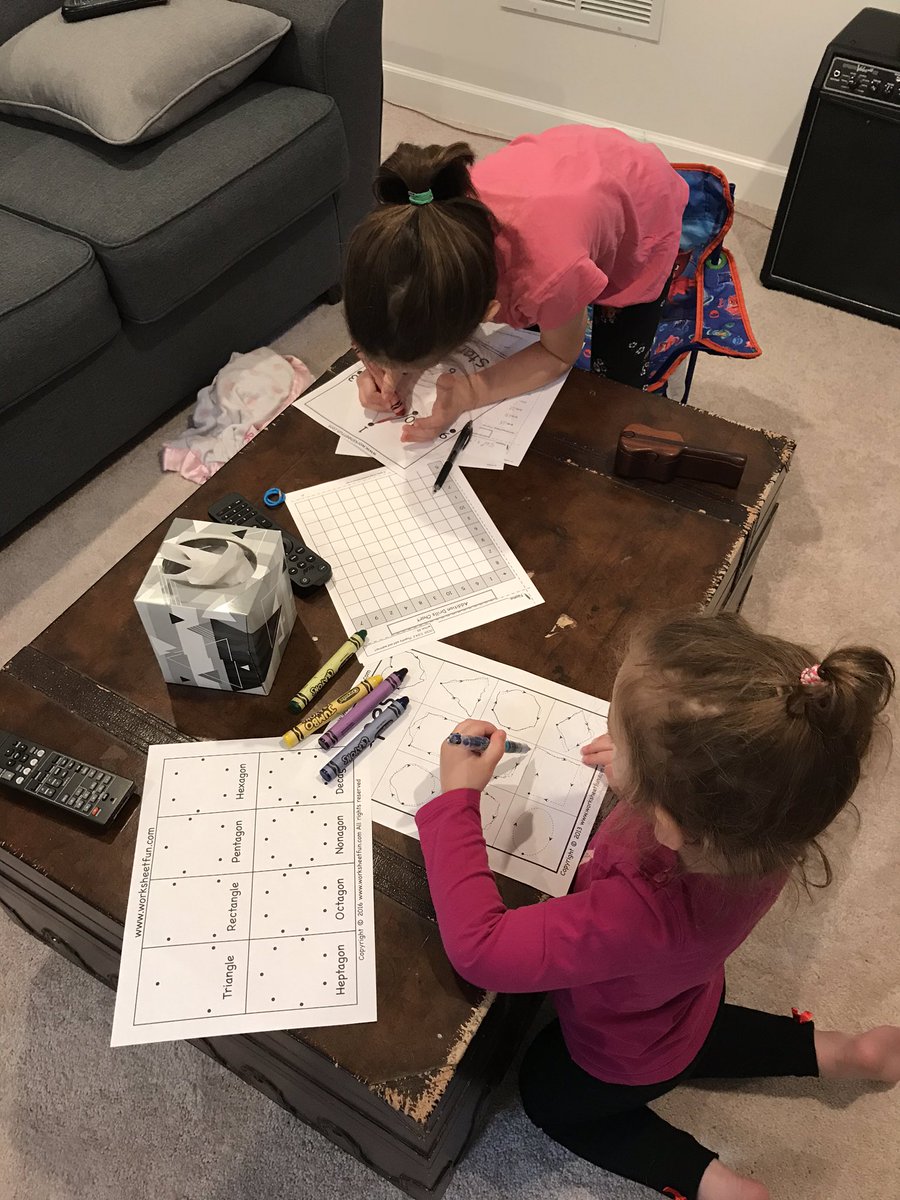 SourceMath's tweet image. Girls working on math while at home! They’ll be doing calculus in no time!