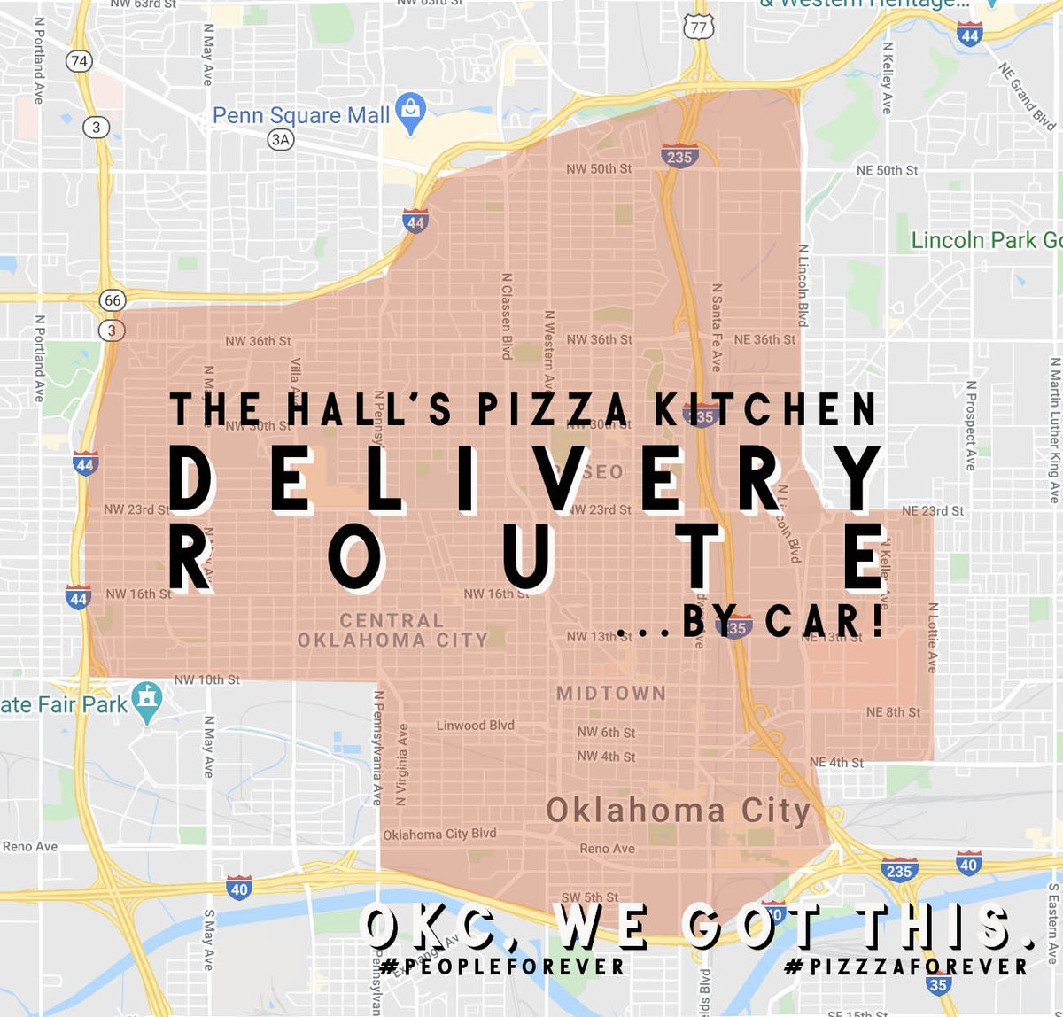 TheHallsPizza's tweet photo. &amp; here's our expanded delivery route. 

... we've all got to eat! 

Hop online (https://t.co/fhSLmxwTH1 or link in profile) &amp; place your DELIVERY or CURBSIDE order! https://t.co/xbajistz9a