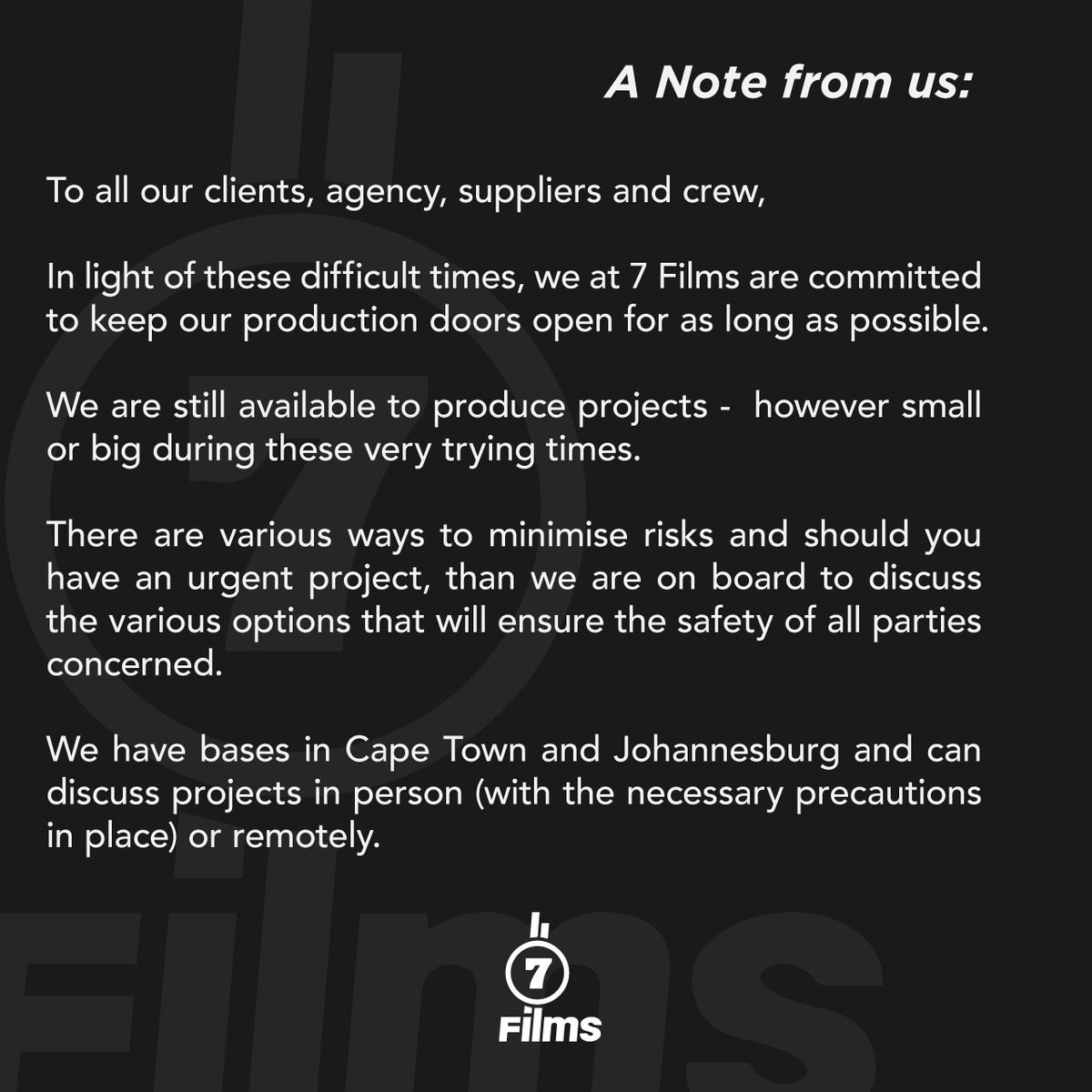 A note from us...