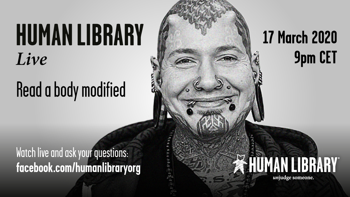 We may be down, but we are not out. New times call for new measures. Join us tonight as we bring the Human Library live on Facebook. Read Muffe our body modified and ask the questions you always wanted to know the answer to. #unjudgesomeone #humanlibrary #facebooklive #bodymod