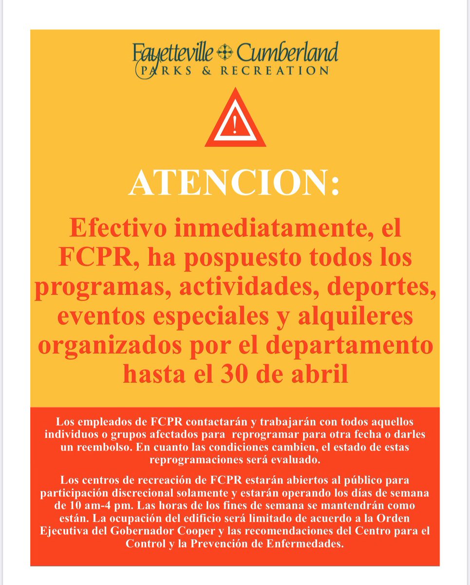 Please note the following regarding <a href="/parksrecreation/">Parks & Rec, Fay, NC</a> activities, events, and rentals.